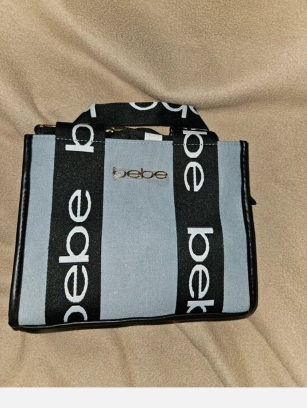 bebe NWT Black and Light Grey Satchel Striped Logo MSRP$99